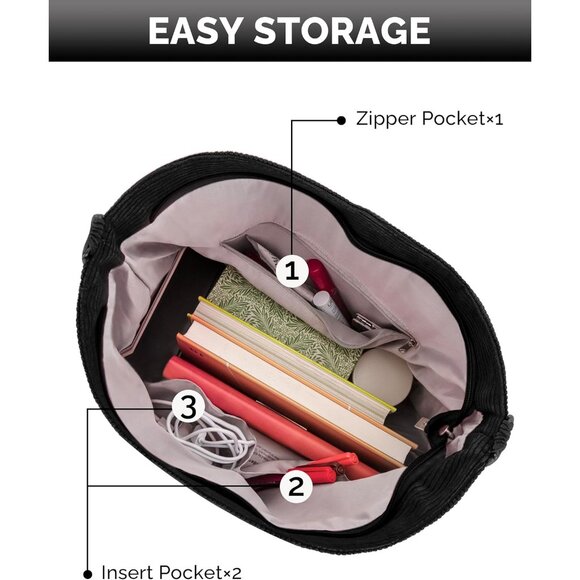 Women’s Corduroy Tote Bag Large Capacity Adjustable Straps for Work Travel - Picture 5 of 8